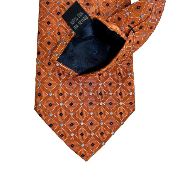 Nautica Silk Necktie Orange Blue Dots Diamond Geometric Office Career Classic - Picture 6 of 8